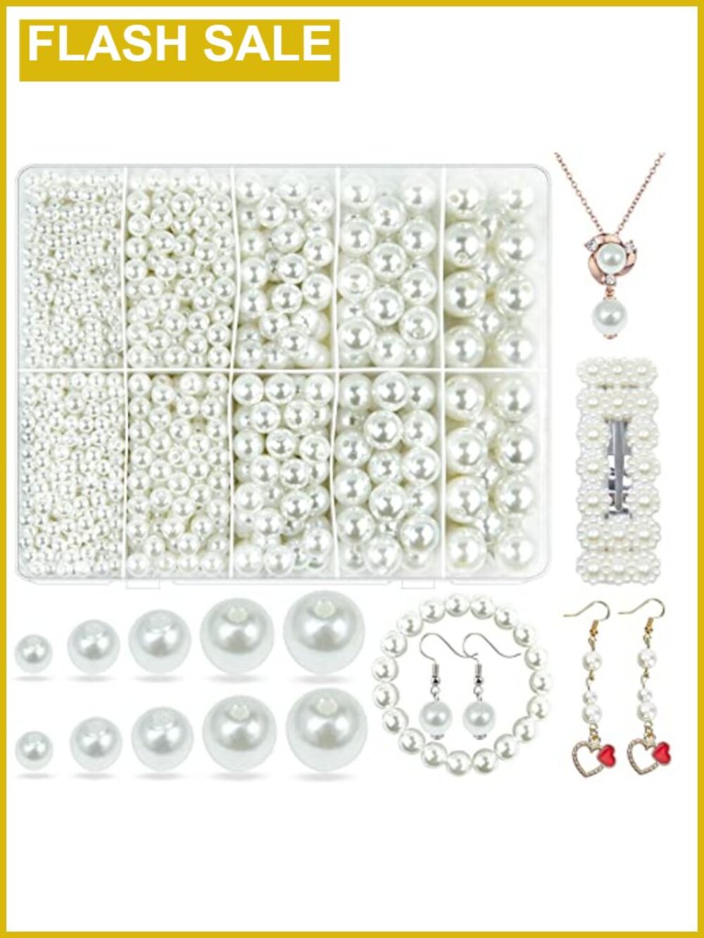 1750pcs Acrylic Pearl Beads for Jewelry Making - 5 Sizes 4-12mm with Hole DIY